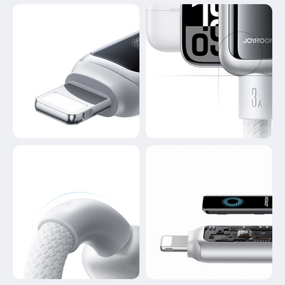 Data- och laddningskabel USB-A - Lightning Joyroom S-A55 StarFlight Display, 18W, 1.2m, Vit