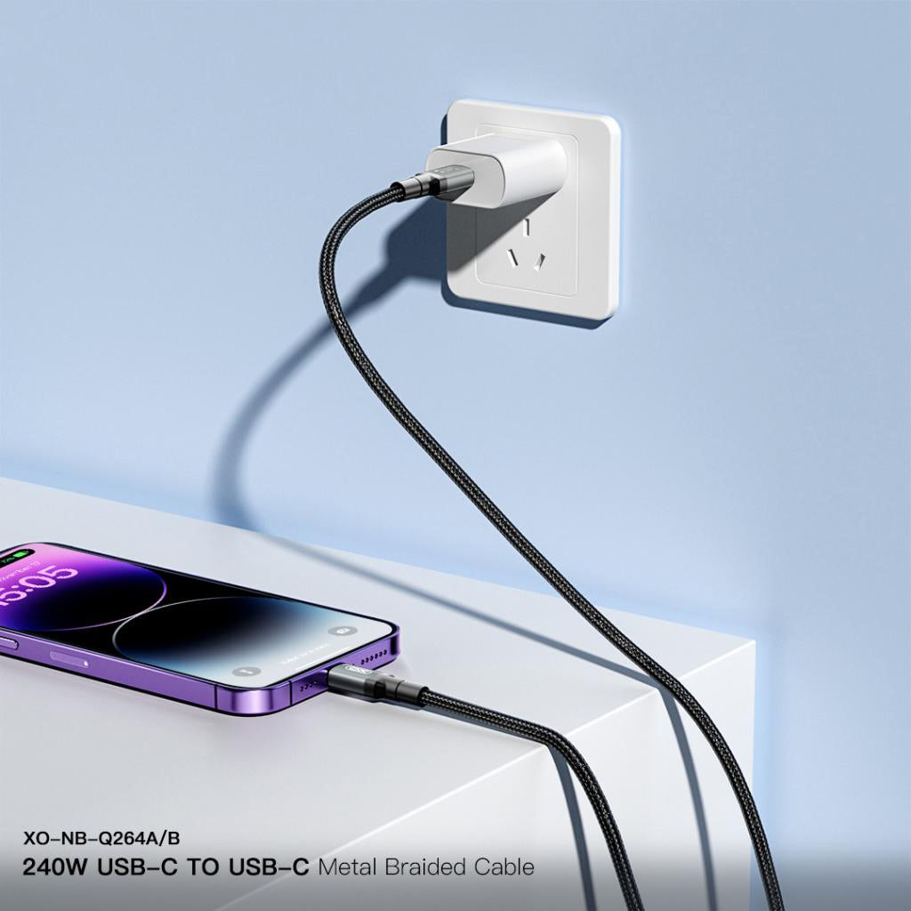 USB-C Data and Charging Cable - USB-C XO Design NB-Q264B, 240W, 2m, Black