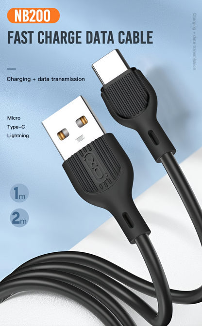 USB-A till USB-C data- och laddningskabel XO Design NB200, 10W, 1m, Svart