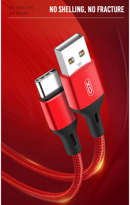 USB-A till USB-C data- och laddningskabel XO Design NB143, 18W, 2m, Röd