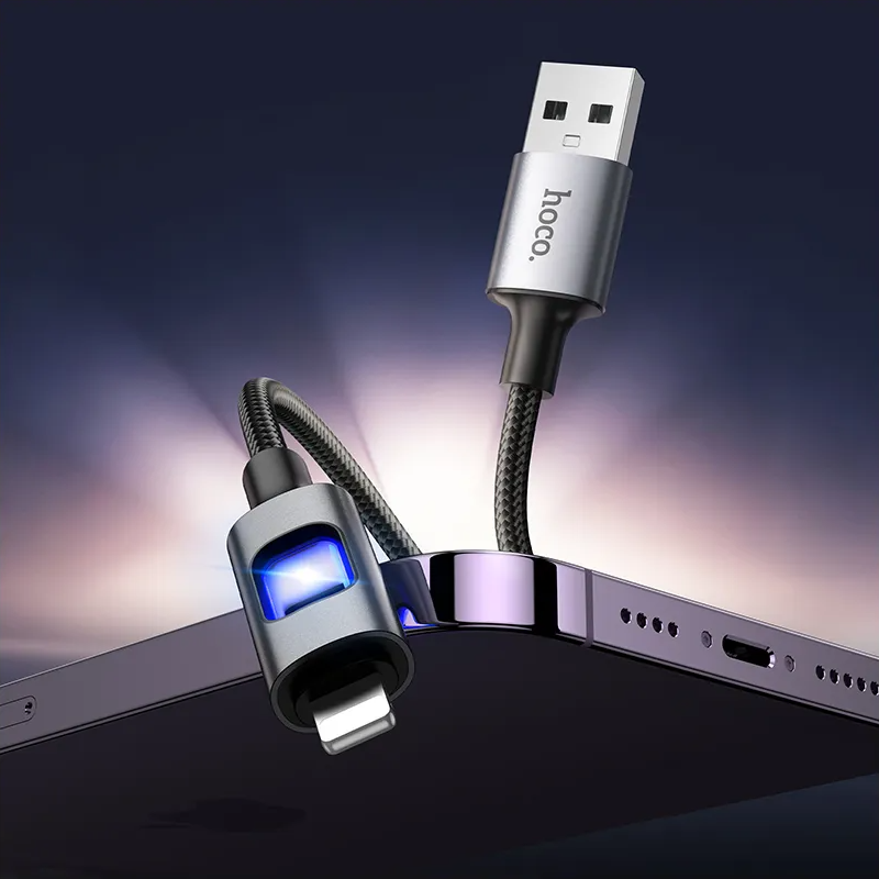 USB-A - Lightning HOCO U144 Led data- och laddningskabel, 18W, 1.2m, Svart