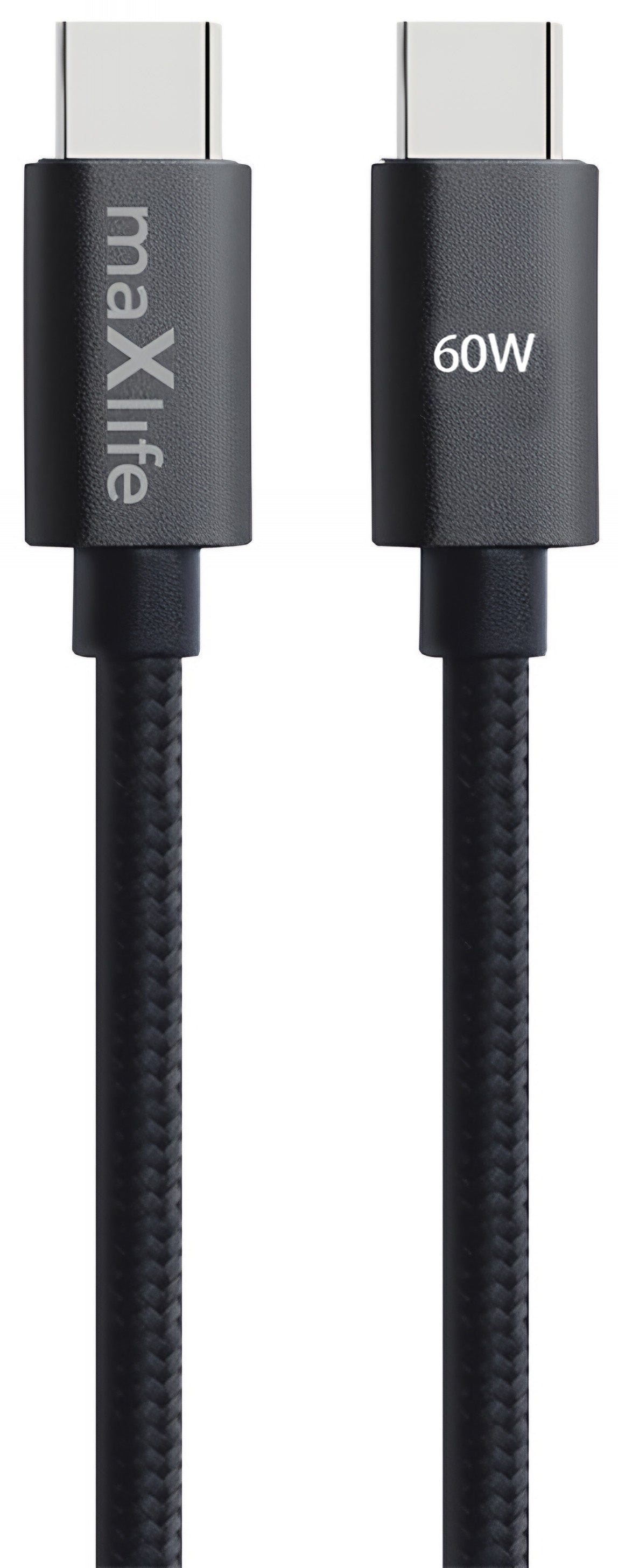 USB-C till USB-C data- och laddningskabel MaXlife MXUC-12, 60W, 2m, Svart
