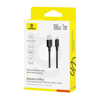 USB-A till USB-C Baseus Silky data- och laddningskabel, 100W, 1m, Svart P10377703113-00