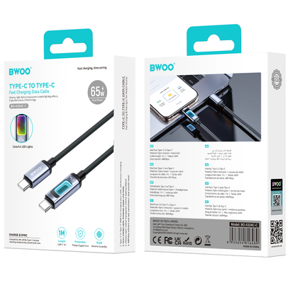USB-C Data- och laddningskabel - USB-C BWOO X324CC Display, 65W, 1m, Svart