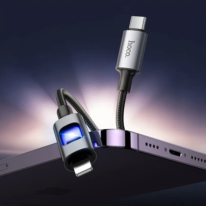 USB-C till Lightning data- och laddningskabel HOCO U144 Led, 27W, 1,2m, svart