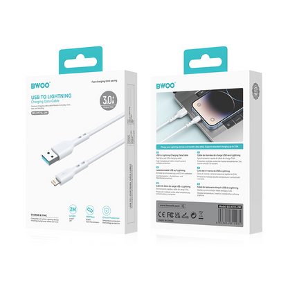 USB-A till Lightning data- och laddningskabel BWOO BO-X172L-2M, 15W, 2m, vit