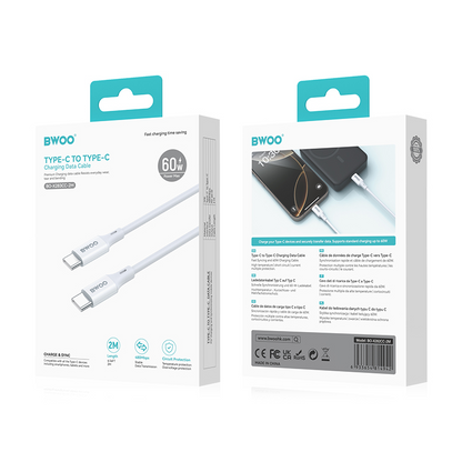 USB-C Data and Charging Cable - USB-C BWOO BO-X283CC-2M, 60W, 2m, White
