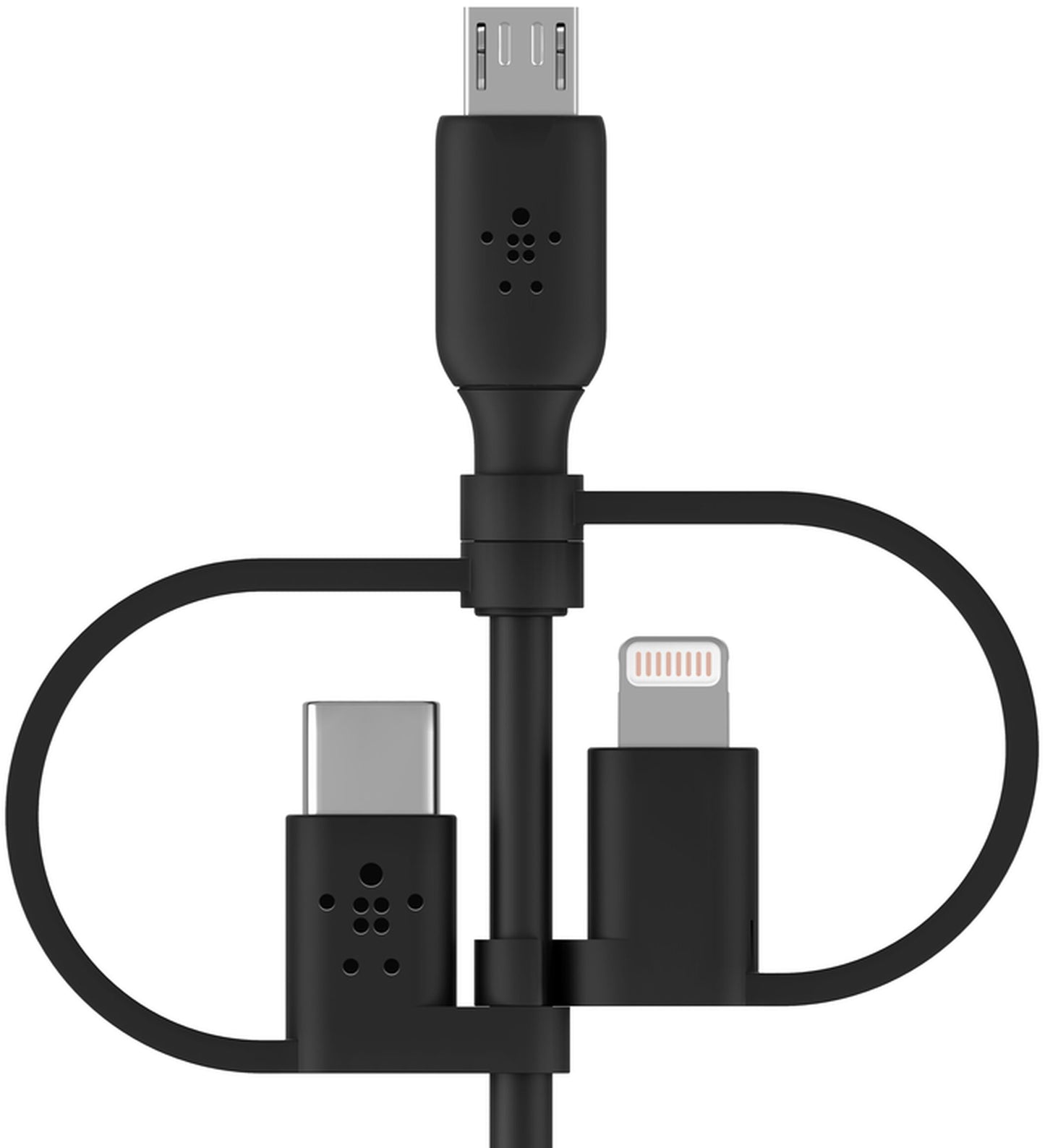 USB-A till Lightning / microUSB / USB-C dataladdningskabel Belkin BoostCharge, 1m, svart CAC001bt1MBK