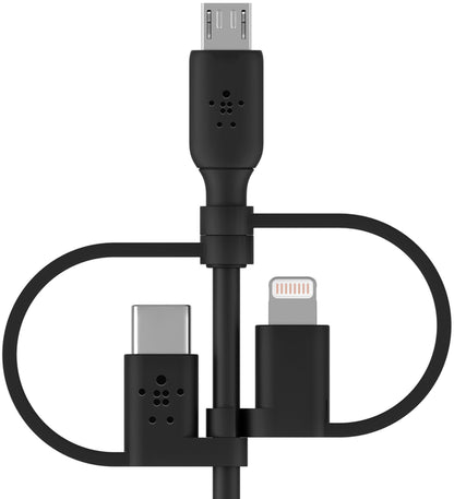 USB-A till Lightning / microUSB / USB-C dataladdningskabel Belkin BoostCharge, 1m, svart CAC001bt1MBK