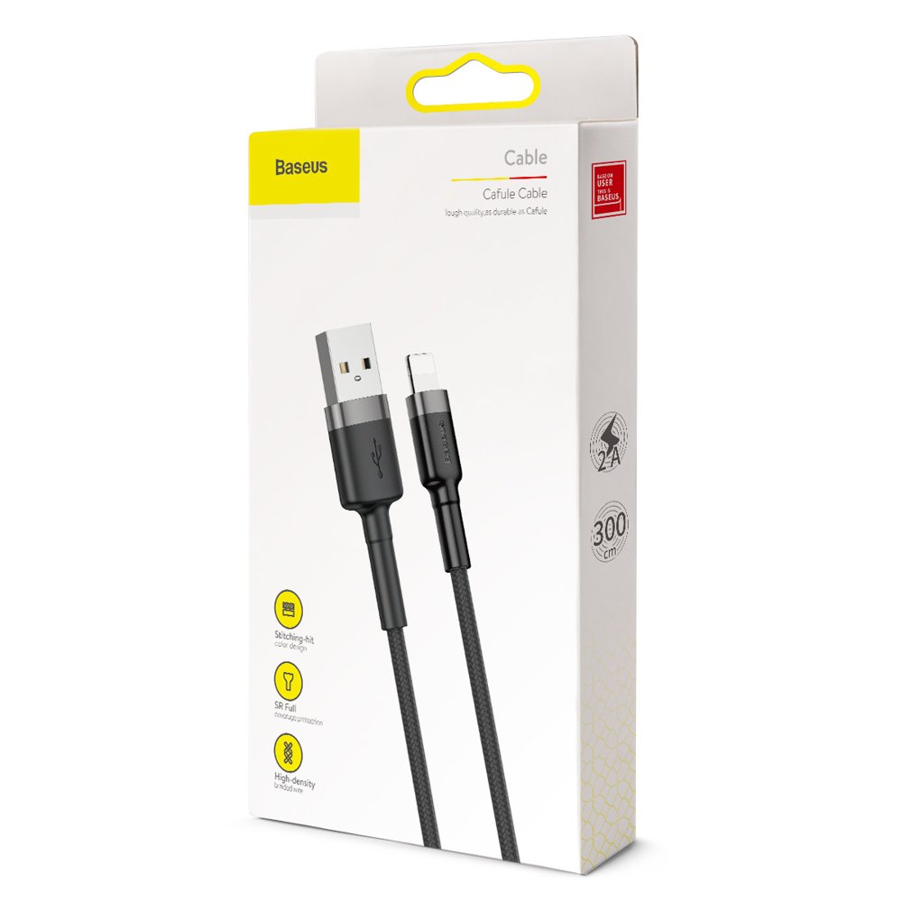USB-A - Lightning Baseus Cafule data- och laddningskabel, 18W, 3m, Grå CALKLF-RG1