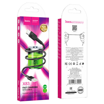 USB-A till USB-C data- och laddningskabel HOCO X83 Victory, 20W, 1m, Svart