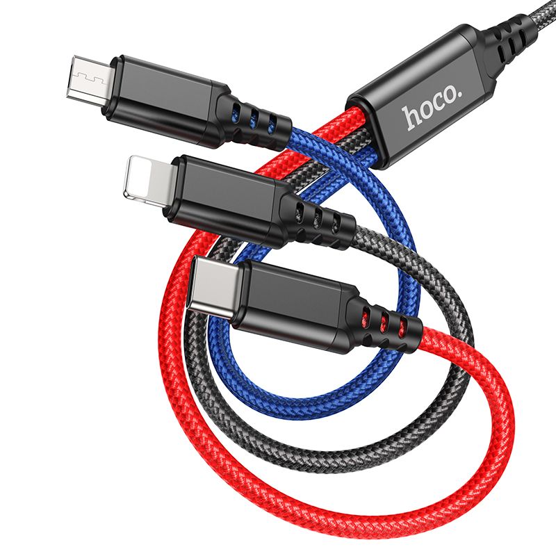 USB-A laddningskabel - Lightning / microUSB / USB-C HOCO X76 3in1, 18W, 1m, Flerfärgad