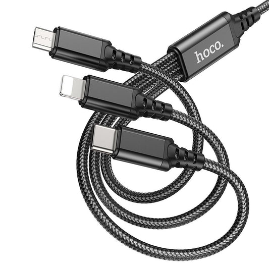 USB-A - Lightning / microUSB / USB-C Laddningskabel HOCO X76 3in1, 18W, 1m, Svart