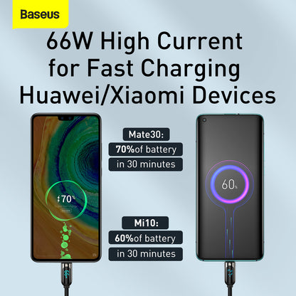 USB-A till USB-C Data- och Laddningskabel Baseus Display, 66W, 2m, Svart CASX020101