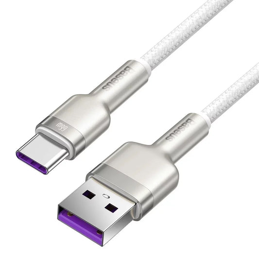 Data- och laddningskabel USB-A till USB-C Baseus Cafule Metal Series, 66W, 2m, Vit CAKF000202