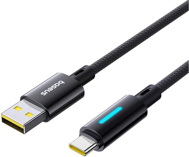 USB-A till USB-C Baseus Lit Button Control data- och laddningskabel, 100W, 1m, Svart P10379002121-00