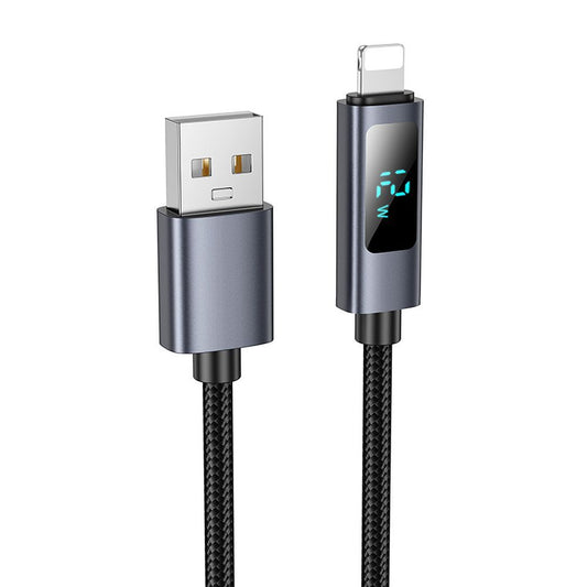 Data- och laddningskabel USB-A - Lightning HOCO Display X112, 18W, 1m, Svart