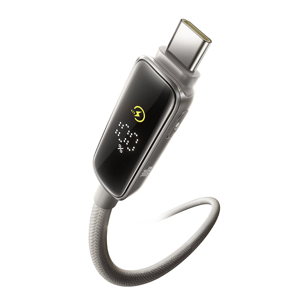 USB-C till USB-C Data- och Laddningskabel Baseus Vipow Display, 100W, 2m, Grå P10381802851-01