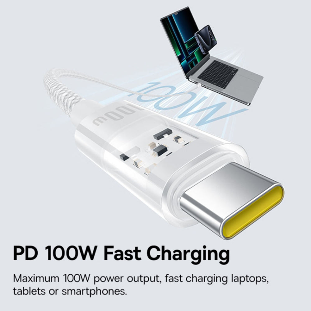 USB-C - USB-C Data- och Laddningskabel Baseus Gem, 100W, 2m, Vit P10373000211-01