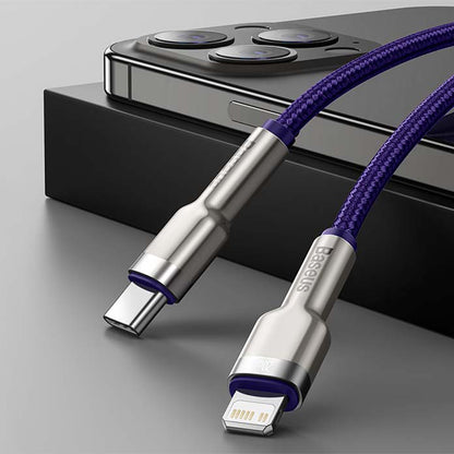 USB-C - Lightning Data- och Laddningskabel Baseus Cafule Metal Series, 20W, 1m, Lila CATLJK-A05