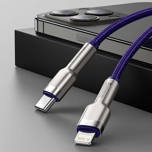 USB-C - Lightning Data- och Laddningskabel Baseus Cafule Metal Series, 20W, 1m, Lila CATLJK-A05