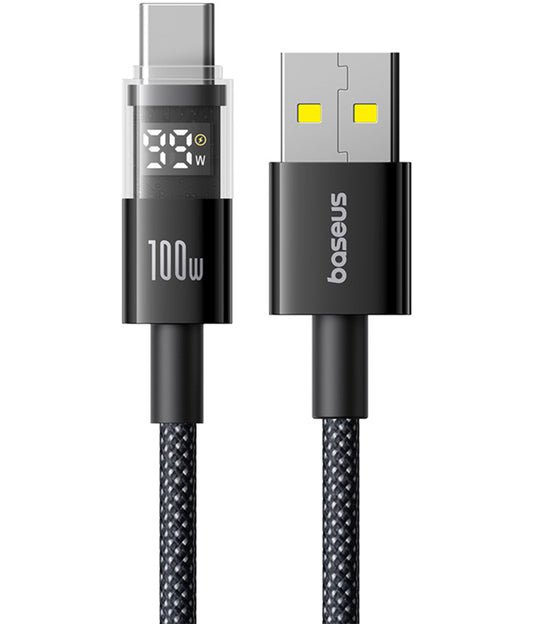 USB-A till USB-C Baseus Display 2 data- och laddningskabel, 100W, 1m, Svart P10382701121-00