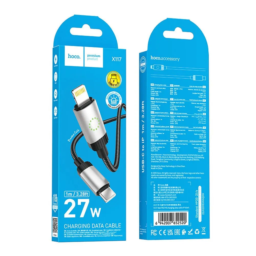 USB-C till Lightning data- och laddningskabel HOCO X117, 27W, 1m, svart