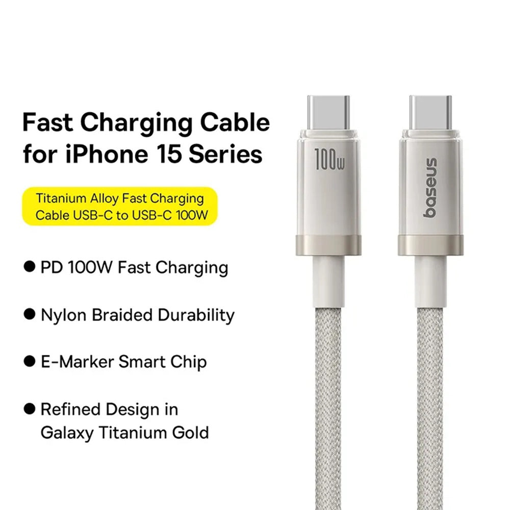 USB-C till USB-C Data- och Laddningskabel Baseus Titanium, 100W, 1m, Silver P10378100G21-00