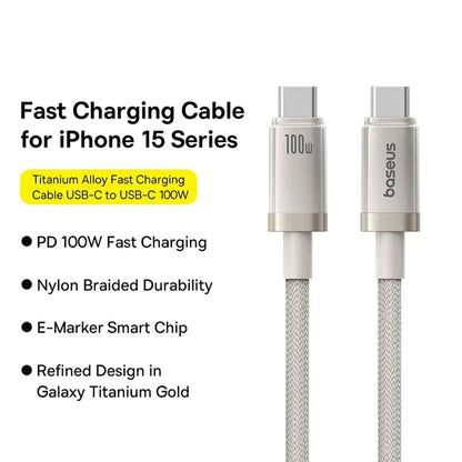 USB-C till USB-C Data- och Laddningskabel Baseus Titanium, 100W, 1m, Silver P10378100G21-00