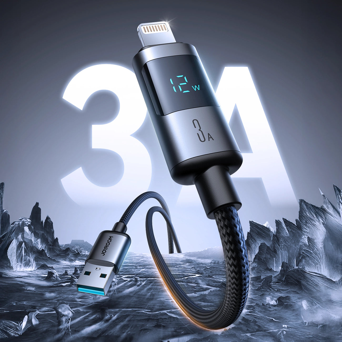 USB-A - Lightning Joyroom S-A16 Pro Prism Display data- och laddningskabel, 12W, 1.2m, Svart