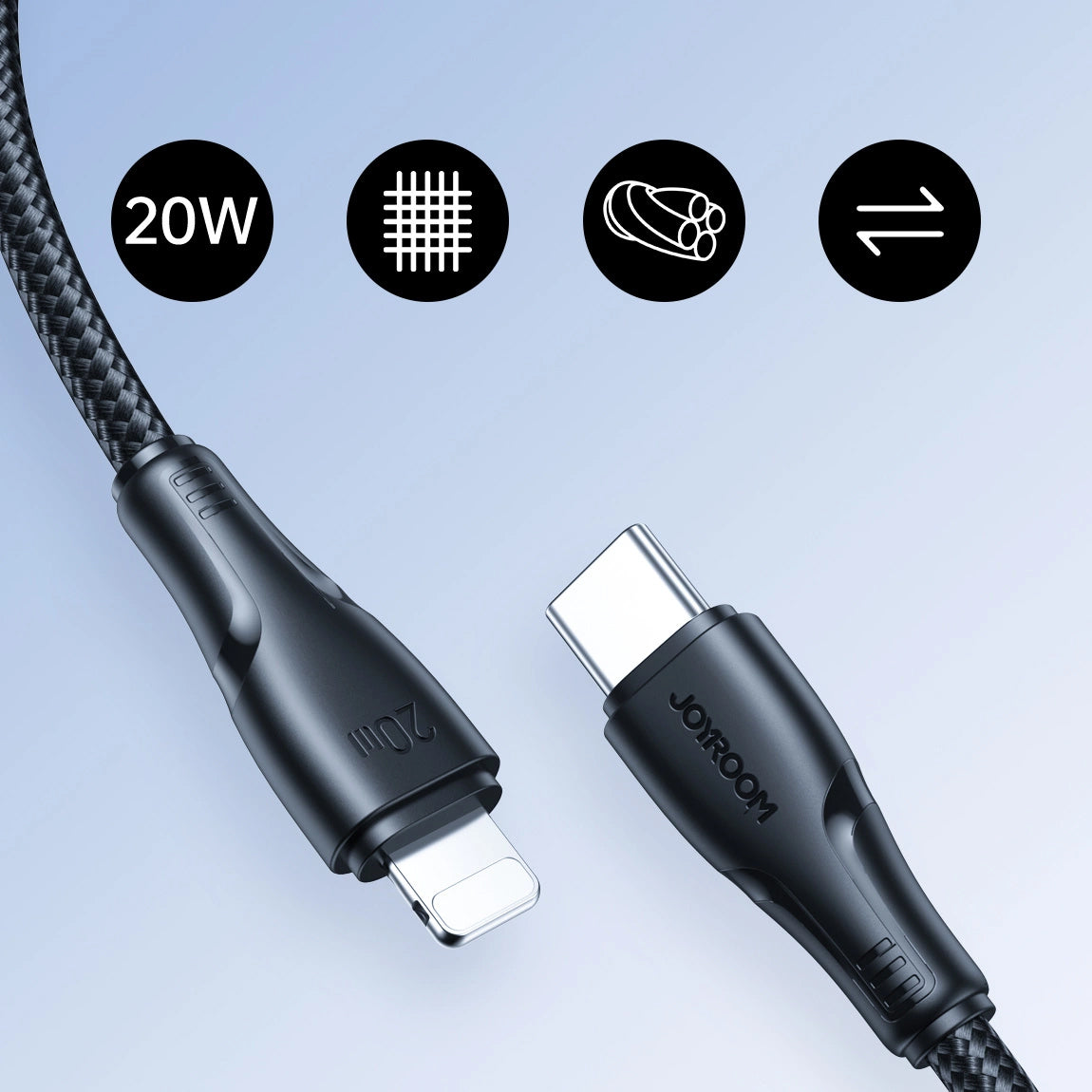 Data- och laddningskabel USB-C till Lightning Joyroom S-A11, 20W, 0,25m, Svart