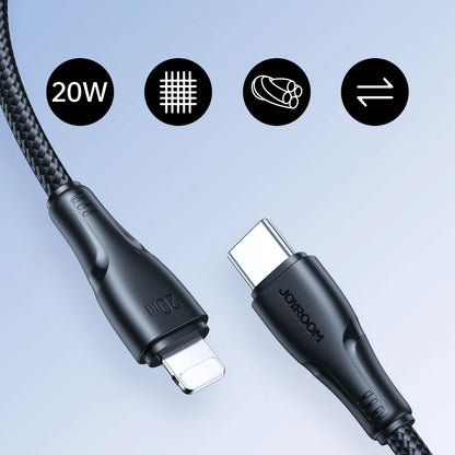 Data- och laddningskabel USB-C till Lightning Joyroom S-A11, 20W, 0,25m, Svart