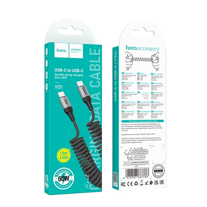USB-C till USB-C data- och laddningskabel HOCO X121, 60W, 1.5m, Svart