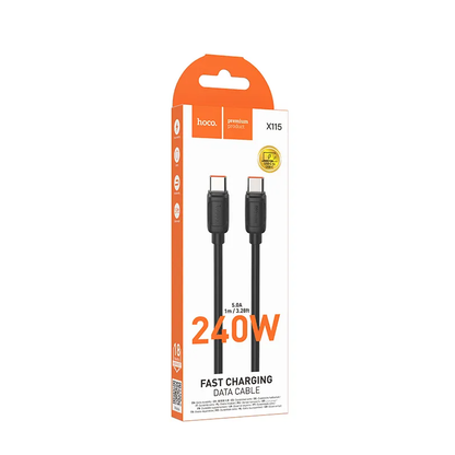 USB-C till USB-C data- och laddningskabel HOCO X115, 240W, 1m, Svart