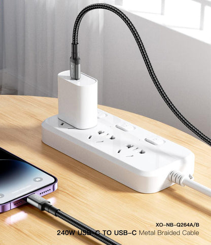USB-C Data- och Laddningskabel - USB-C XO Design NB-Q264A, 240W, 1m, Svart