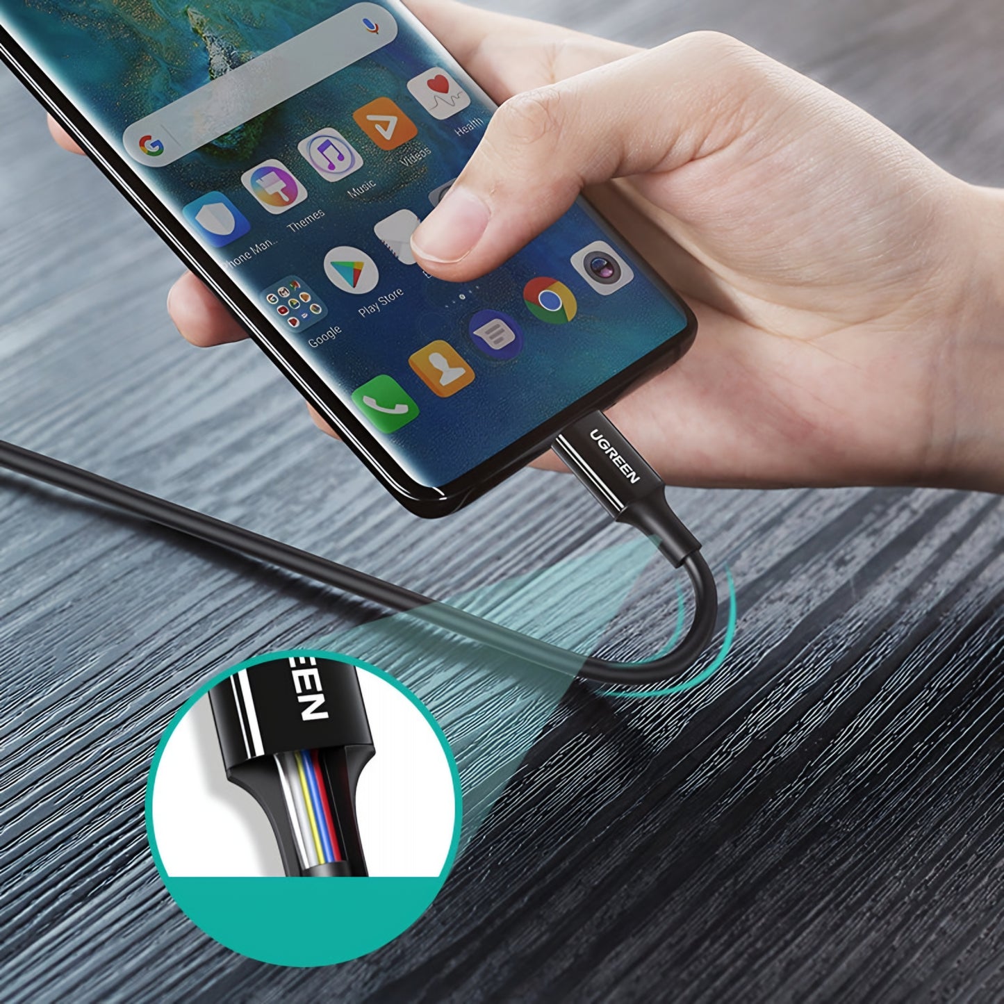 USB-C till USB-C data- och laddningskabel UGREEN US300, 100W, 2m, Vit