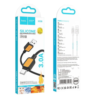 Data- och laddningskabel USB-A till USB-C HOCO X108, 18W, 1m, Svart