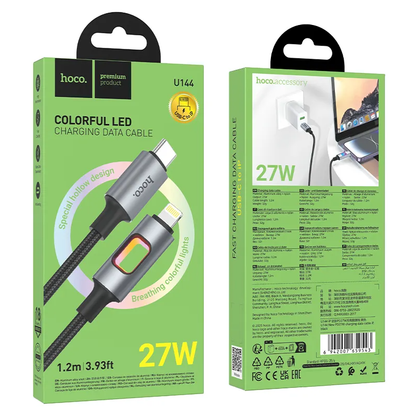 USB-C till Lightning data- och laddningskabel HOCO U144 Led, 27W, 1,2m, svart