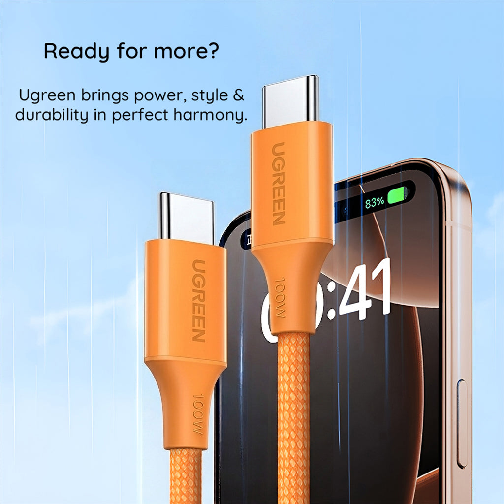 USB-C Data- och Laddningskabel - USB-C UGREEN L502, 100W, 1m, Orange