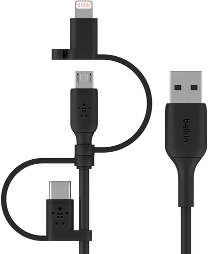 USB-A till Lightning / microUSB / USB-C dataladdningskabel Belkin BoostCharge, 1m, svart CAC001bt1MBK
