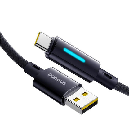 USB-A till USB-C Baseus Lit Button Control data- och laddningskabel, 100W, 1m, Svart P10379002121-00