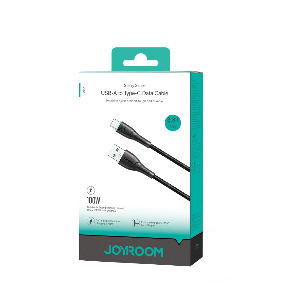 USB-A till USB-C data- och laddningskabel Joyroom S-A32, 100W, 1m, Svart