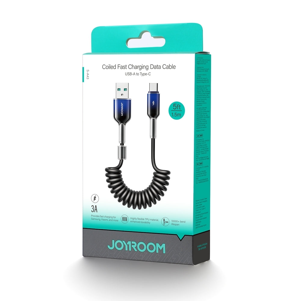USB-A till USB-C Joyroom S-A43 Crystal data- och laddningskabel, 60W, 1.5m, Svart