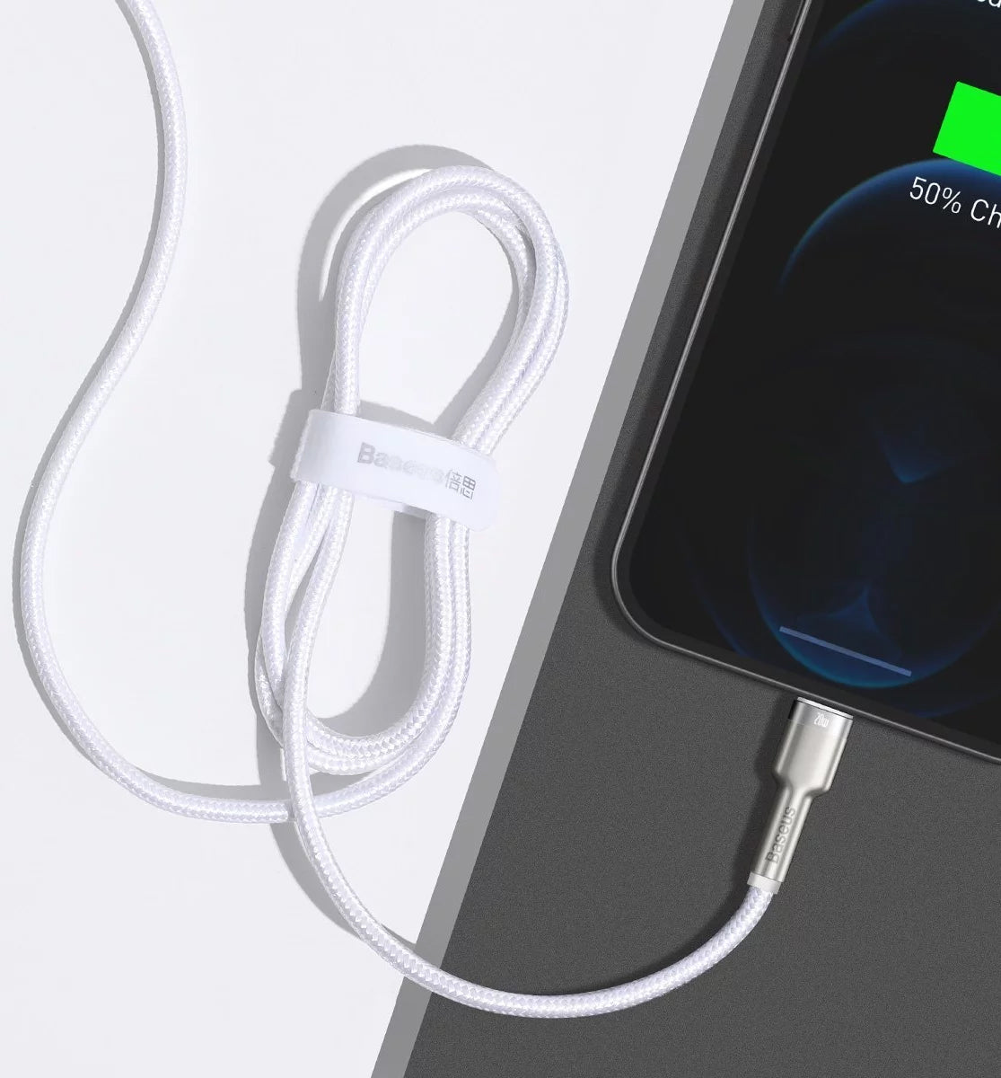 USB-C till Lightning-laddnings- och datakabel Baseus Cafule Metal Series, 20W, 2m, Vit CATLJK-B02