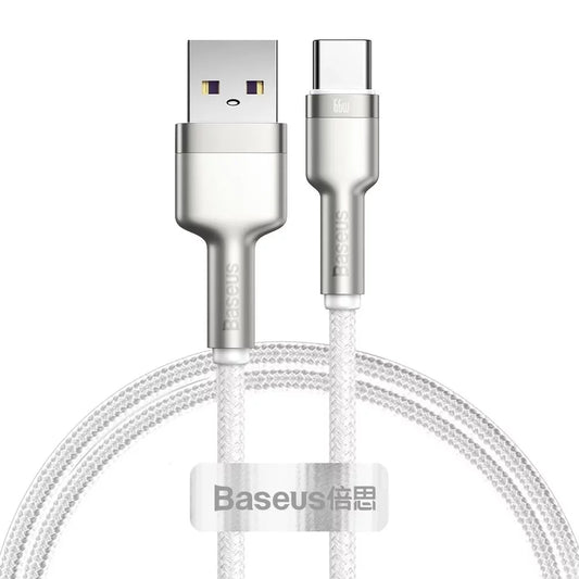 Data- och laddningskabel USB-A till USB-C Baseus Cafule Metal Series, 66W, 2m, Vit CAKF000202