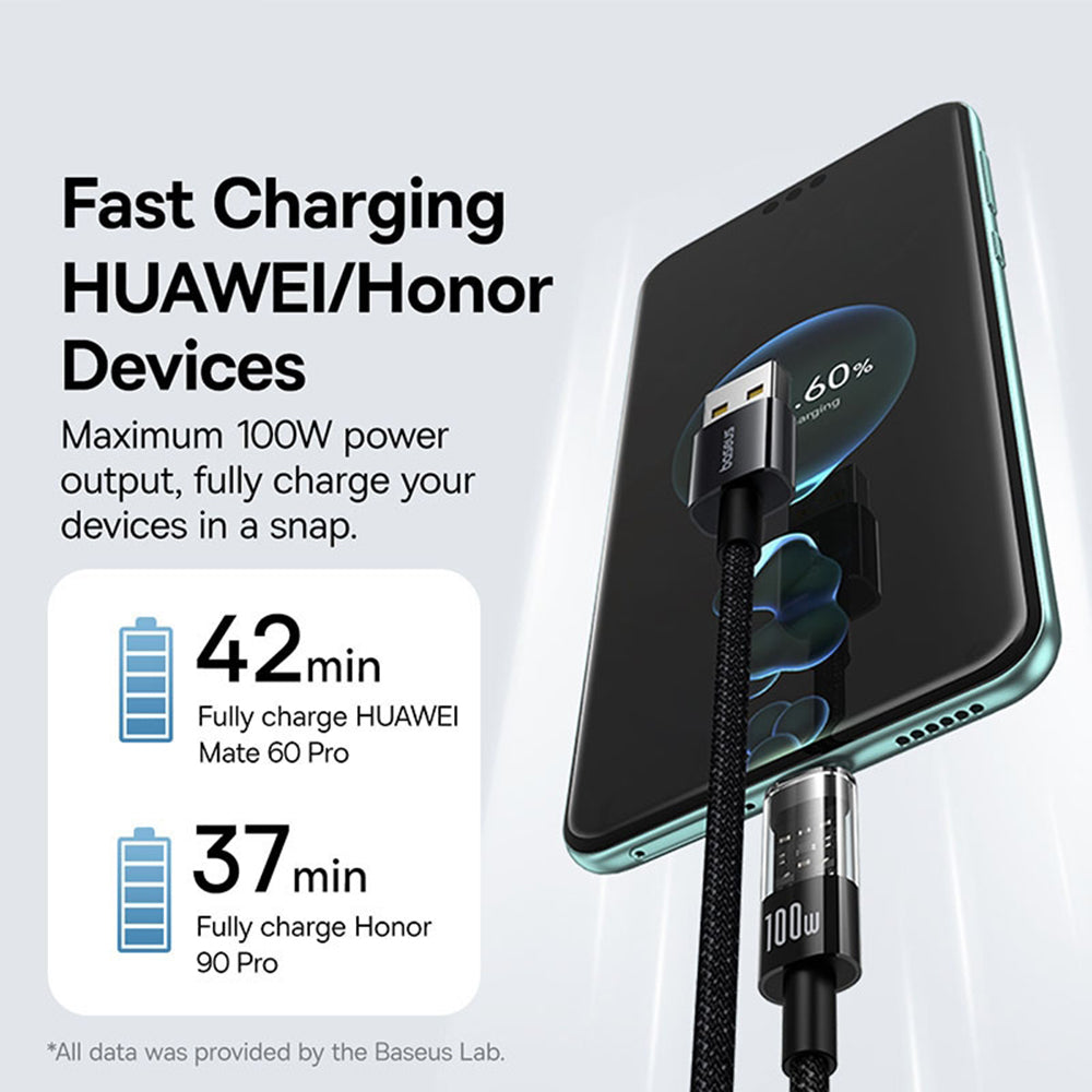 USB-A till USB-C Baseus Gem data- och laddningskabel, 100W, 1m, Svart P10373002111-00