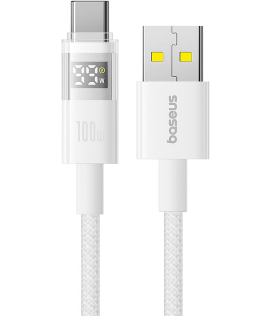 Data- och laddningskabel USB-A - USB-C Baseus Display 2, 100W, 2m, Vit P10382701211-01