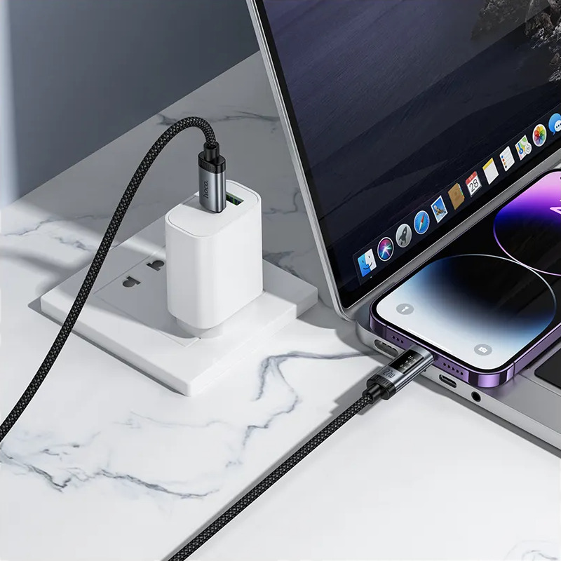 USB-C - Lightning Data- och Laddningskabel HOCO Display U148, 27W, 1.2m, Svart