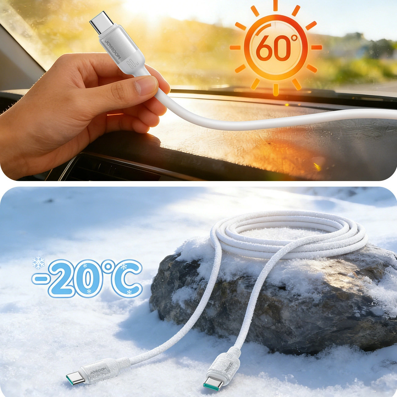 USB-C Data- och Laddningskabel - USB-C Joyroom S-A62 Lively, 60W, 1,2m, Vit