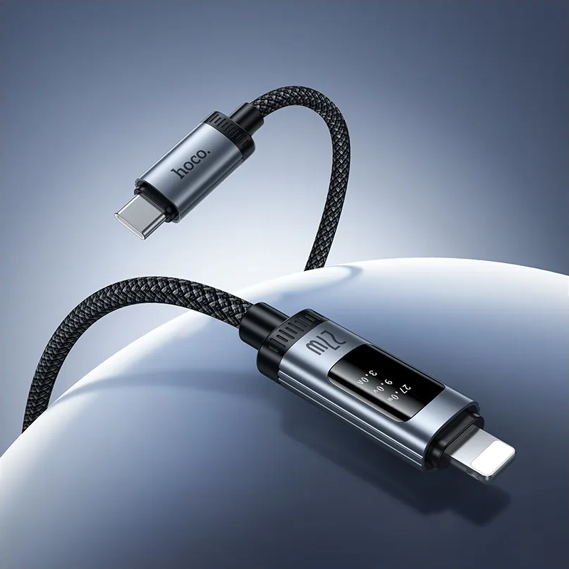 USB-C - Lightning Data- och Laddningskabel HOCO Display U148, 27W, 1.2m, Svart